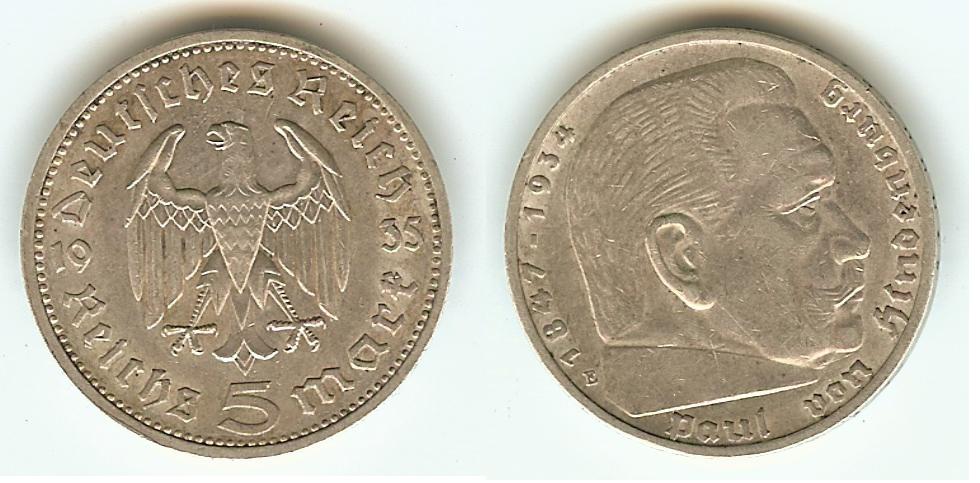 5 Reichsmark Aigle / Maréchal Paul von Hindenburg 1935E Muldenhu
